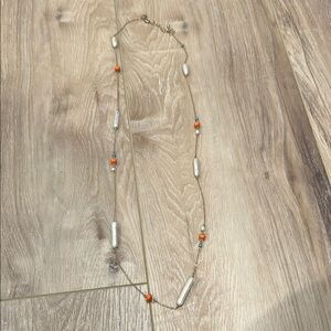 Elegant Beaded Necklace with Pearl and Orange Accents